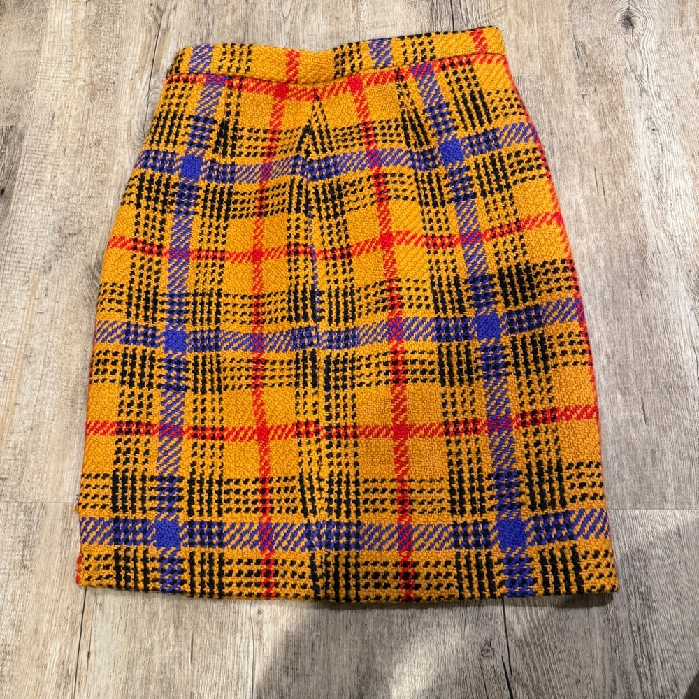 Isabelle Allard Paris Pencil Skirt Women's Size 38 Vintage Yellow Plaid